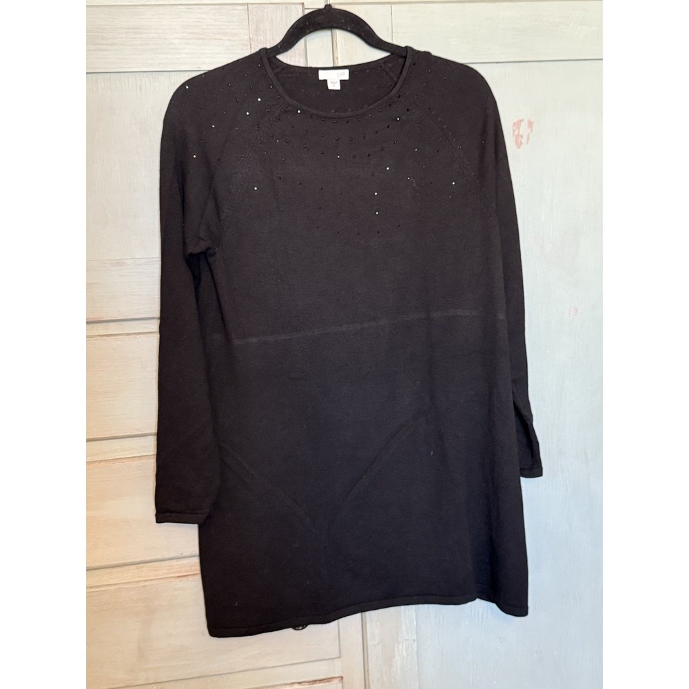 J. Jill Women's Sweater Dress Size M, Black W/ Rhinestones, Long Sleeve Soft